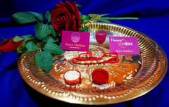 Set of 2 rakhis with box card and roli-chawal