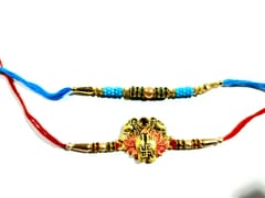 Set of 2 rakhis with box card and roli-chawal