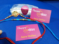 Set of 2 rakhis with box card and roli-chawal