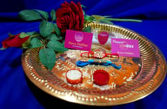 Set of 2 rakhis with box card and roli-chawal