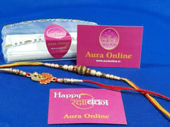 Set of 2 rakhis with box card and roli-chawal