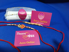 Set of 2 rakhis with box card and roli-chawal