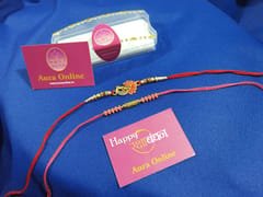 Set of 2 rakhis with box card and roli-chawal