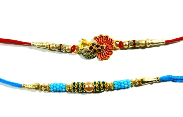 Set of 2 rakhis with box card and roli-chawal