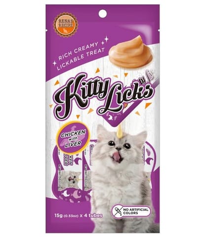 RENA'S KITTY LICKS CAT TREATS, 450 g - CHICKEN WITH LIVER (15 g X 30)(21-RNK-CLV-X4K-9255)