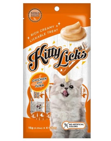 RENA'S KITTY LICKS CAT TREATS, 450 g - CHICKEN WITH TUNA (15 g X 30)(21-RNK-CTN-X4K-9256)