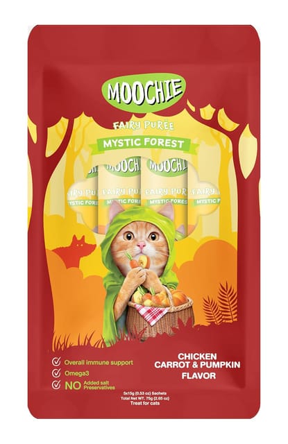 MOOCHIE FAIRY PUREE CREAMY CAT TREATS, 75 g (15g X 5) - CHICKEN CARROT & PUMPKIN (MPE3098)