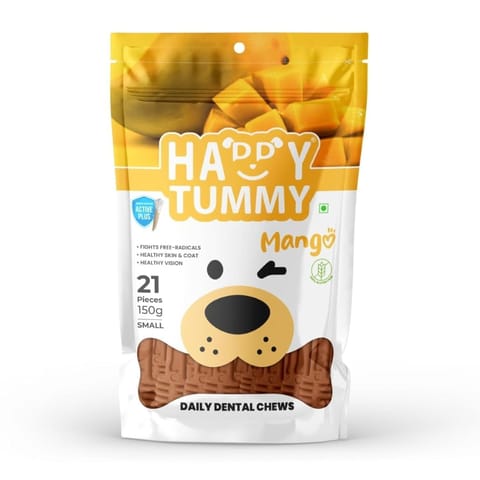 GNAWLERS HAPPY TUMMY DAILY DENTAL CHEWS SMALL, 150g X 21 PCs - MANGO (21-GNW-HTM-N21)