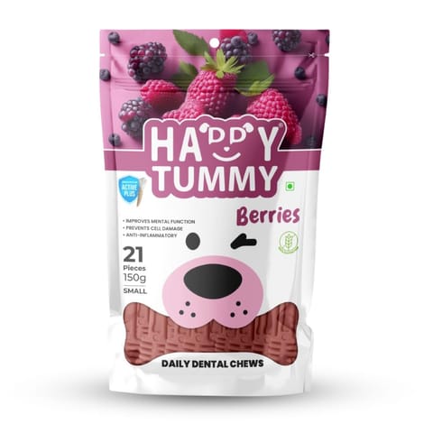 GNAWLERS HAPPY TUMMY DAILY DENTAL CHEWS SMALL, 150g X 21 PCs - BERRIES (21-GNW-HTB-N21)