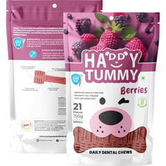 GNAWLERS HAPPY TUMMY DAILY DENTAL CHEWS SMALL, 150g X 21 PCs - BERRIES (21-GNW-HTB-N21)