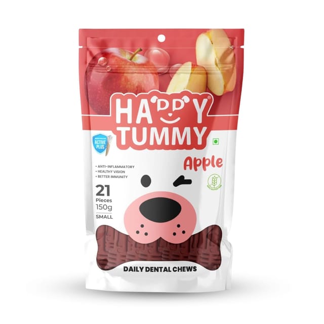 GNAWLERS HAPPY TUMMY DAILY DENTAL CHEWS SMALL, 150g X 21 PCs - APPLE (21-GNW-HTA-N21)