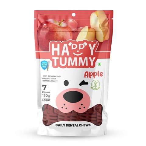 GNAWLERS HAPPY TUMMY DAILY DENTAL CHEWS LARGE, 150g X 7 PCs - APPLE (21-GNW-HTA-N07)