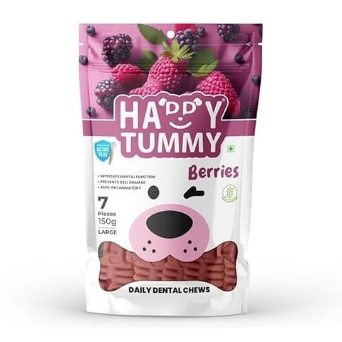 GNAWLERS HAPPY TUMMY DAILY DENTAL CHEWS LARGE, 150g X 7 PCs - BERRY (21-GNW-HTB-N07)