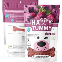 GNAWLERS HAPPY TUMMY DAILY DENTAL CHEWS LARGE, 150g X 7 PCs - BERRY (21-GNW-HTB-N07)